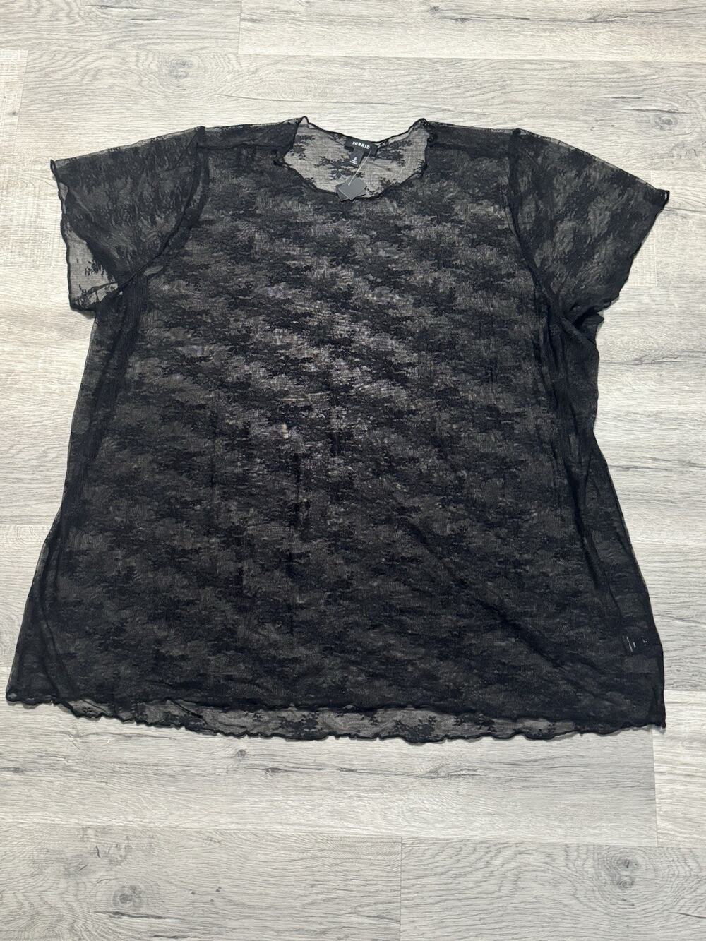 NWT Torrid Size 6 Black Lace Shirt Sleeve Sheer Top Blouse